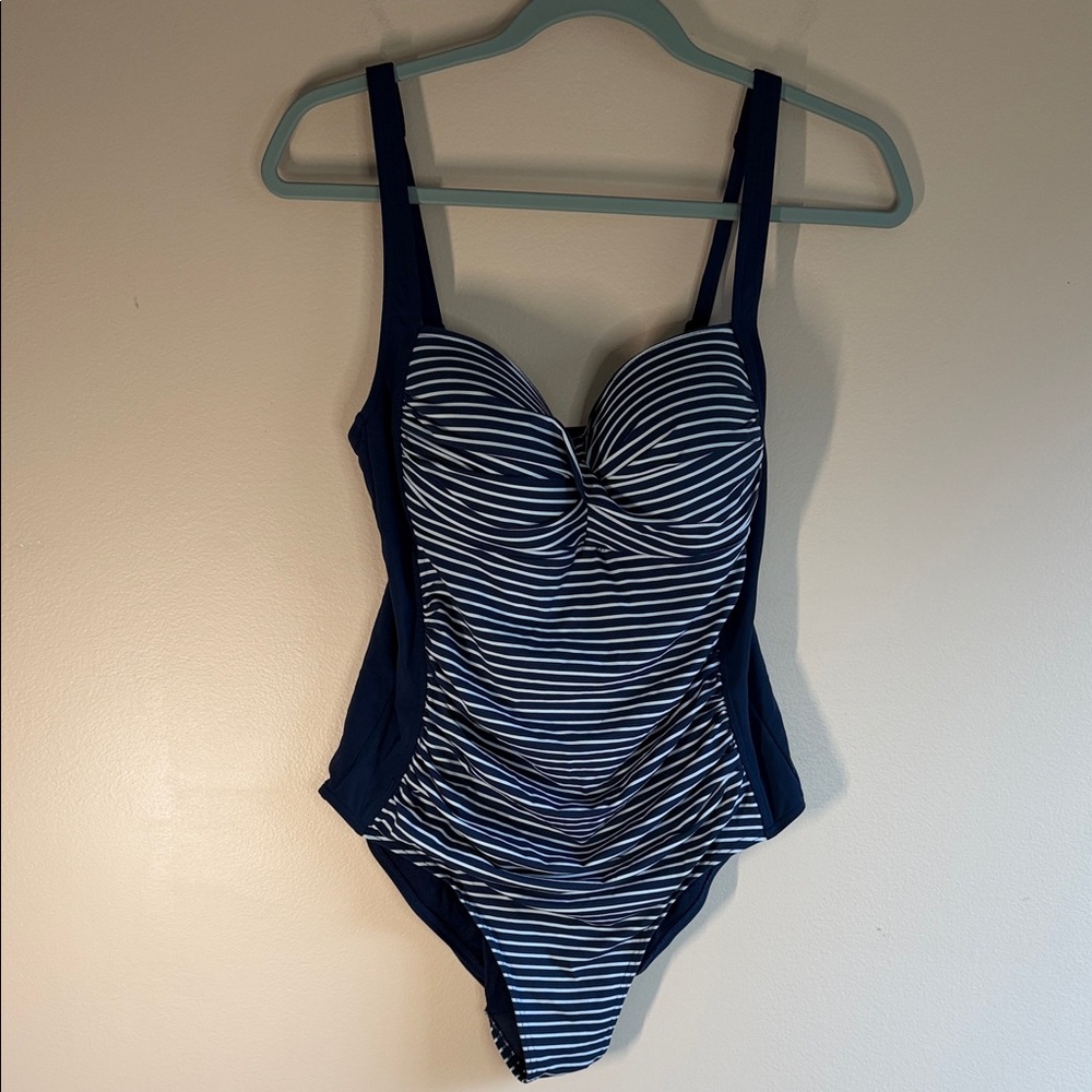 bond-eye Navy and White Striped One-Piece Swimsuit